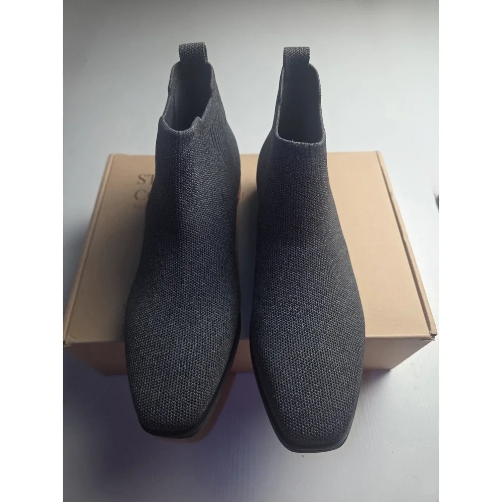 Vivaia Square Toe Water Repellent Knit Ankle Boots Gray Low Heel Size 8.5 EU39.5
